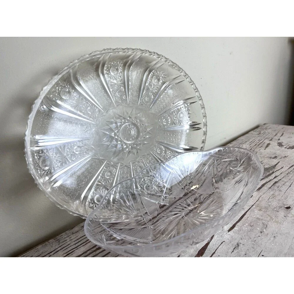 Vintage Crystal Cut Plastic Serving Bowls Set Of 2 / Tray ~ Bowls / Retro Dining